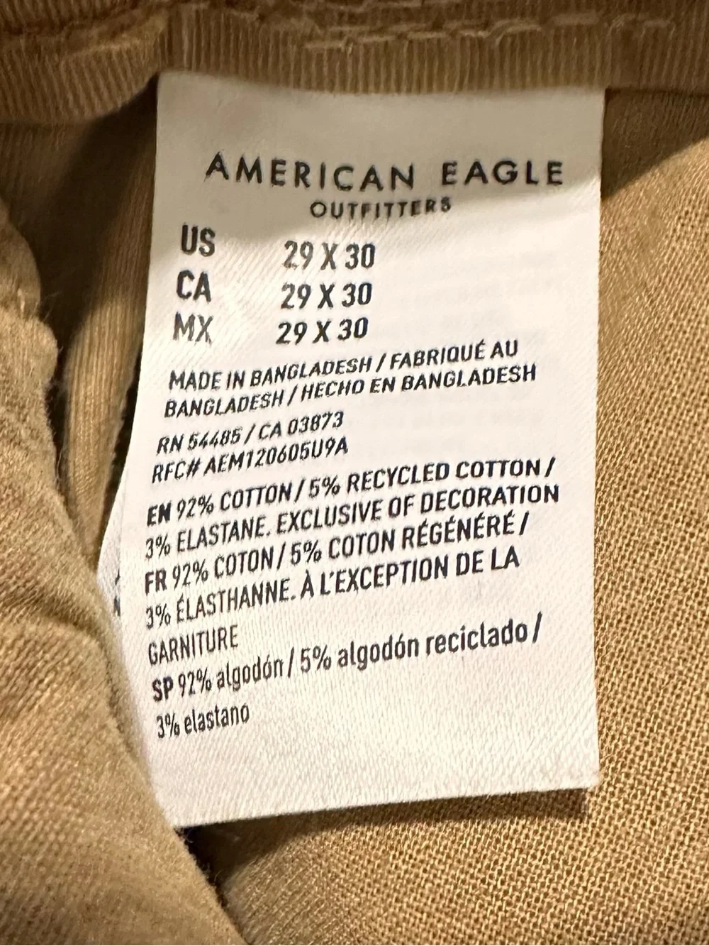 American Eagle COTTON Original Slim Straight Leg Tan Pants - Picture 2 of 6